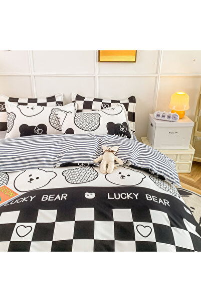 sharpdo 4-Piece Set Bedding Modal Quilt Cover Set with 1 Quilt Cover 1 Sheet and 2 Pillowcases 1.5m Bed