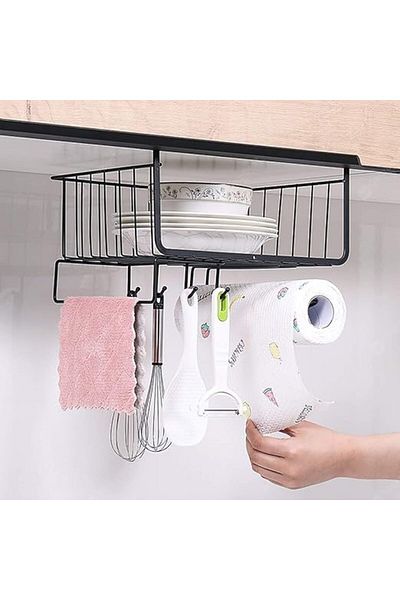 AKDC Showay Under-Shelf Wire Basket with Hook –Stable Storage for Kitchen, Office, Pantry, Bathroom