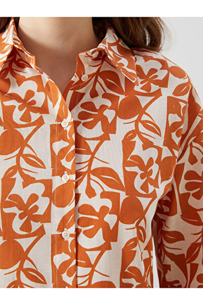 LC Waikiki Lcw Modest Orange Patterned Oversize Women's Shirt Tunic