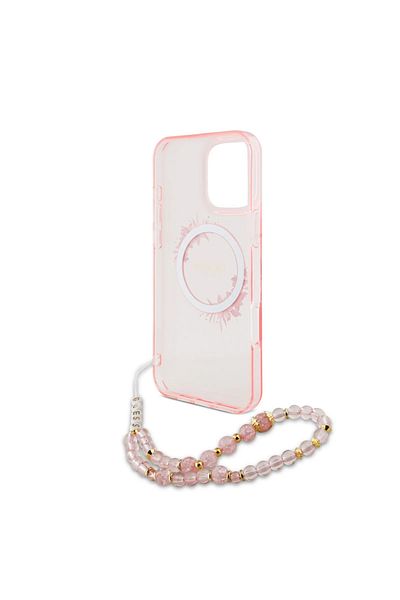 CG Mobile Guess Magsafe Iml Hard Case With Flower Wreath Design & Pearl Strap For iPhone 16