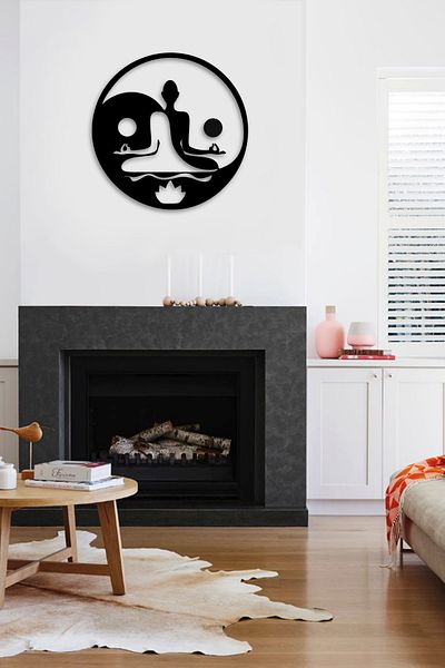 NT Handmade Decor de perete pentru meditație yoga din lemn negru pentru sufragerie dormitor birou bucătărie 40x40cm pictură Mdf