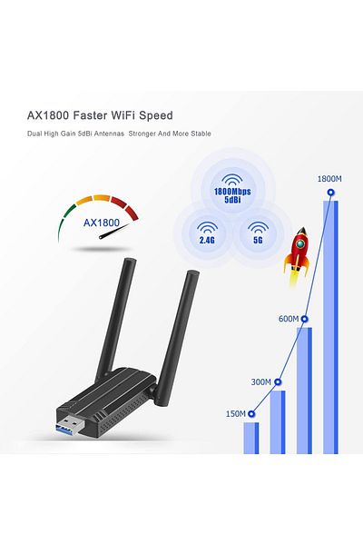 COOYA محول واي فاي 6 لاسلكي USB للكمبيوتر الشخصي، محول واي فاي USB AX1800 للكمبيوتر الشخصي المكتبي والكمبيوتر المحمول المزدوج