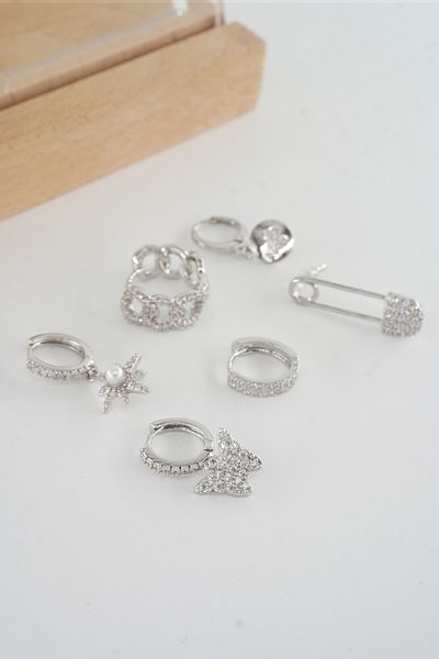 ARTEMİSİA Women's Vip Series Antiallergenic Mixed Figured Zircon Stone 6-Piece Earring Set