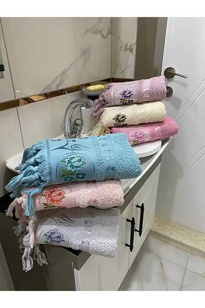 Çetinhome Cross Stitch Embroidered 6-Piece Cotton Towel Set