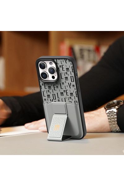 Levelo Morphix Gripstand Case With Cardholder For iPhone 16 Pro Max - Grey