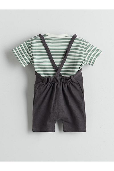 LC Waikiki Lcw Baby Striped Baby Boy T-Shirt and Salopet 2-Pack