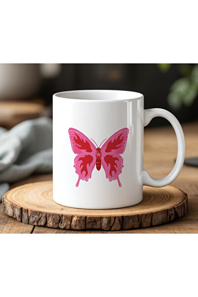BB TRADE Butterfly Design White Ceramic Printed Mug Cup 330ml