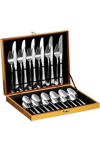 COOYA 24 Piece Stainless Steel Flatware Set,Service for 6,,Use for Home,Kitchen with Gift Box,Silver