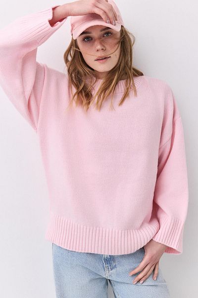 Trendiz Πλεκτά ροζ Oversize - Γυναικείο μοντέλο Crew Neck 1011