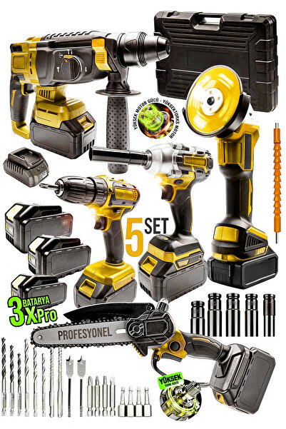 MOONSHOP Profesyonel Şarjlı Darbeli 5'li Set 2-26 Hilti 125mm Taşlama 13mm Ma...