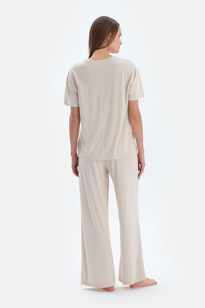 Dagi Pantaloni de bază modal cu buzunar crem
