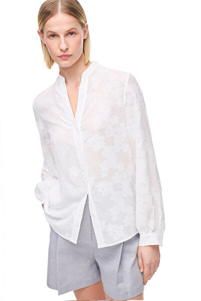 Perspective Ecru Bris Regular Fit V-Neck Long Sleeve Shirt