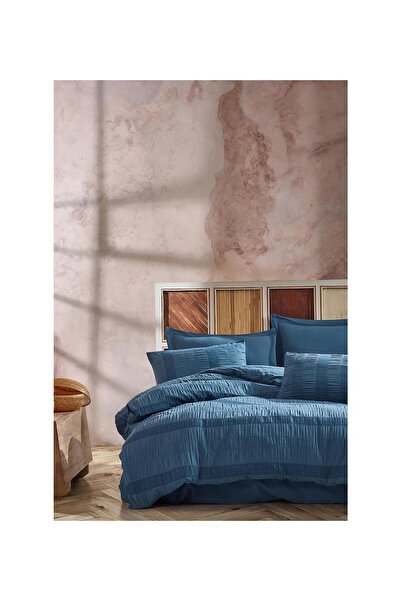 Şaheser Jacquard Duvet Cover Set - Double Salmon Navy Blue