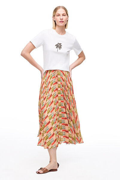 Perspective Multicolored Faras Regular Fit High Waist Midi Length Skirt