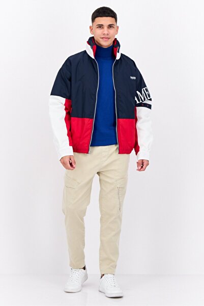 Perry Ellis Men Brand Logo Puffer Jacket, Navy Blue Combo