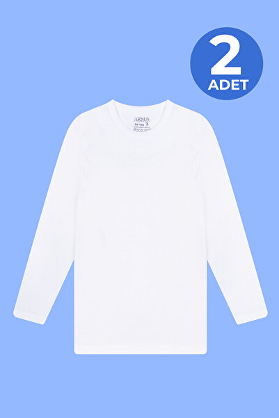 Arma Yıldız 2 Pack Boy's White Long Sleeve Undershirt T-Shirt Badi 100% Cotton