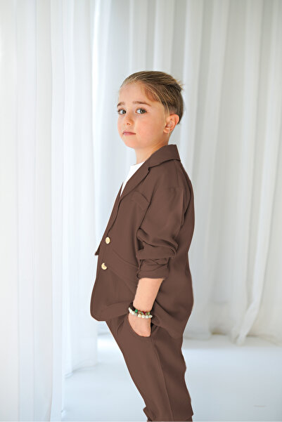 Catz Kids Dark Brown Casual Jacket + Dark Brown Carrot Pants