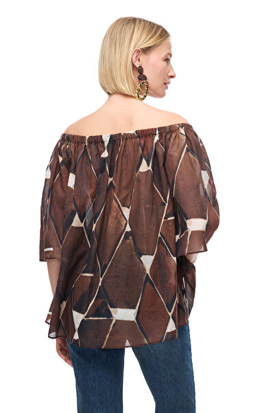 Perspective Brown Ledas Regular Fit Geometric Blouse