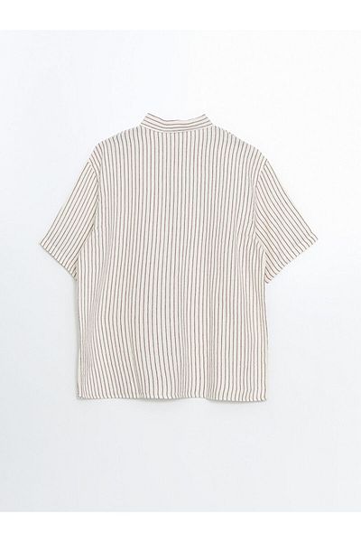 LC Waikiki Xside Burgundy Comfortable Fit Short Sleeve Striped Men's Shirt