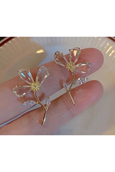 Dgt Luxury Şeffaf Camdan Çiçek Küpe