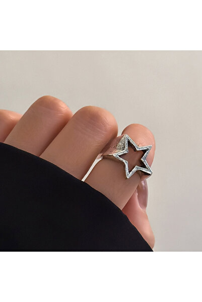 Choice silver color KunJoe Punk Hollow Out Thick Geometric Star Open Ring for...