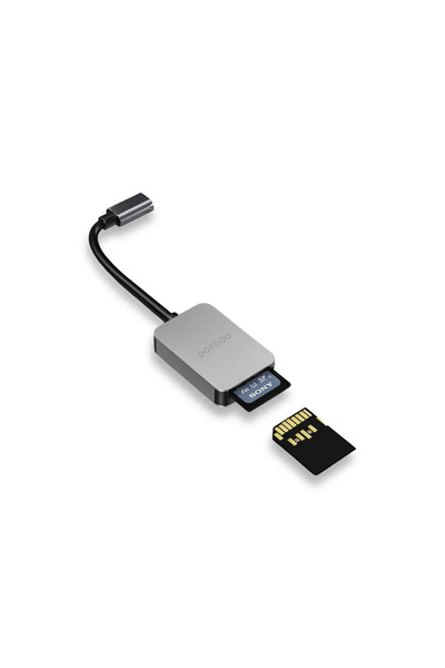 porodo 2In1 Usb-C Card Reader Sd Microsd - Grey