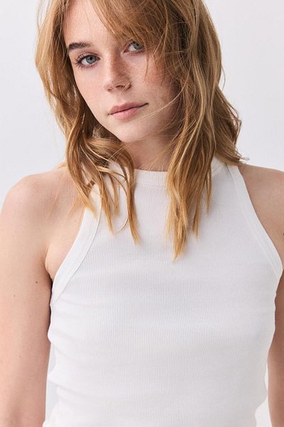 Trendiz Women's Cotton Strappy Halter Neck Basic Tank Top White 9011