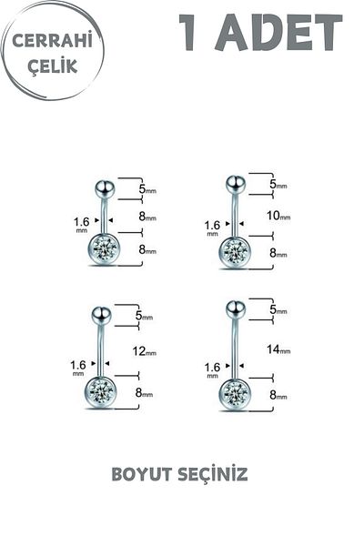 Blisse Piercing Female Single Stone Surgical Steel Navel Piercing