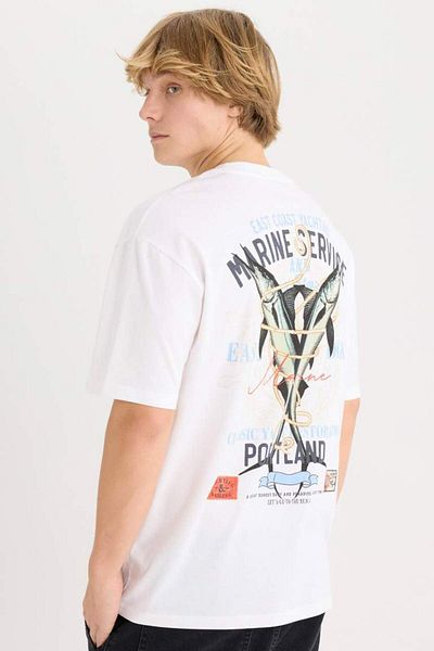 DeFacto New Season 100% Cotton Oversize Wide Fit Crew Neck Back Printed Short Sleeve T-Shirt