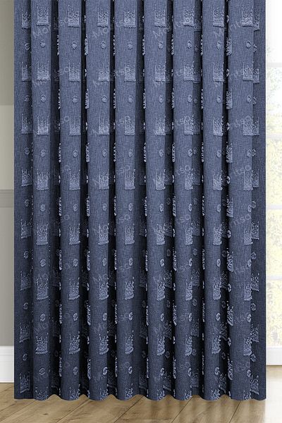 MARİTSA Background Curtain - Soft Linen Series Helora Pattern Navy Blue Tight Pleat (1X3) Curtain