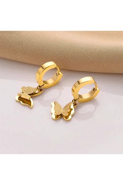 ANGELSS JEWELLERY Butterfly Silvery Gold Dangle Earrings (Butterfly Model)