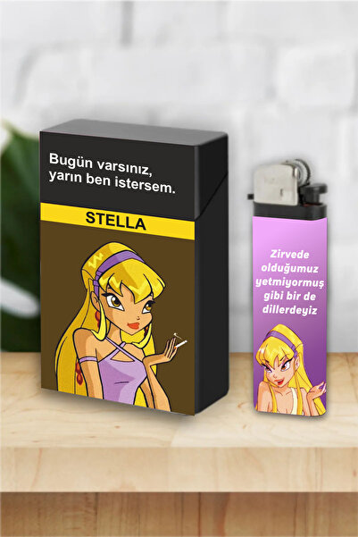 SARANG 2'li Replik Stella Winx Baskılı Sigara Kutusu ve Çakmak Seti