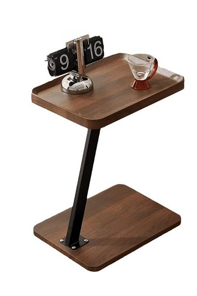 sharpdo Living Room Sofa Side Table Z-Shaped Coffee Table, Walnut Color, Steel Frame Side Table 40*30*55CM