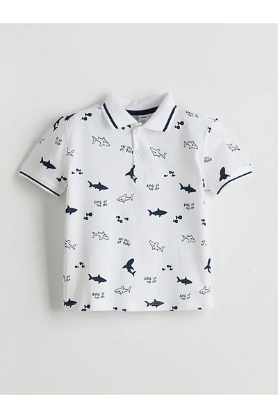 LC Waikiki Ecru Polo Neck Printed Baby Boy T-Shirt and Shorts Set