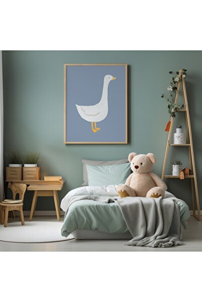 Peppy Rooms Doğal ahşap çerçeveli tablo minimal ördek illüstrasyon  PEPPY-117