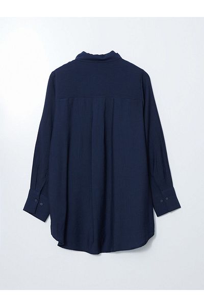 LC Waikiki Lcwaikiki Classic Navy Blue Textured Women's Crinkle Shirt Tunic