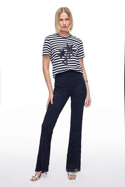 Perspective Navy Blue Krasta Slim Fit High Waist Trousers