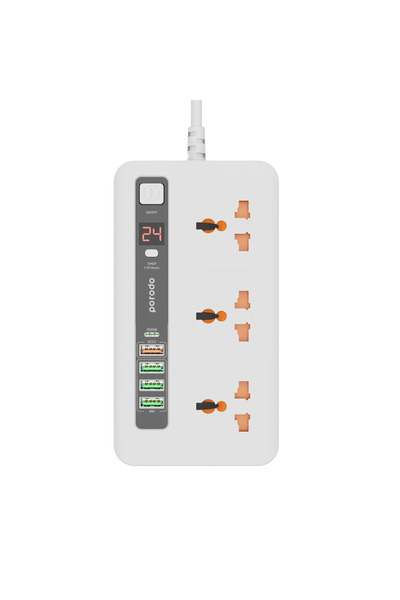 porodo موزع متعدد المنافذ 3 AC و4 USB-A وUSB-C بقدرة 20 وات بطول 2 متر في الم...