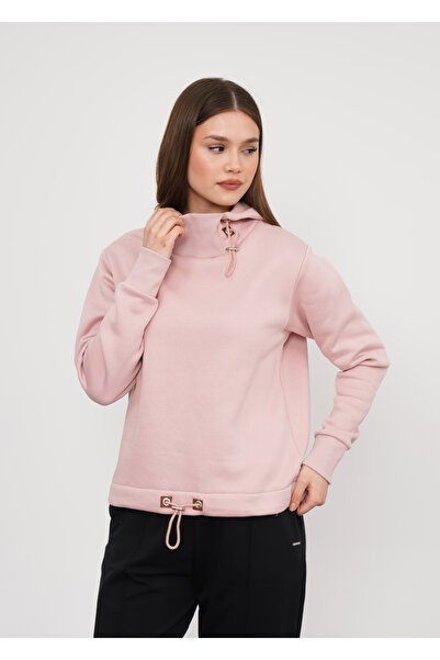 Ay Moda Collection سويت شيرت نسائي من القماش الوردي ذو 3 خيوط مع تنورة وقلنسو...