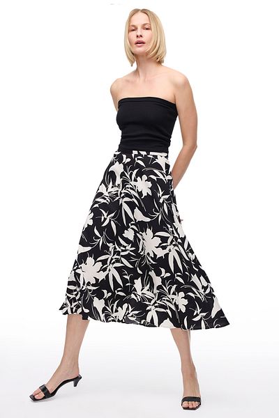 Perspective Black and White Resort Regular Fit Midi Skirt