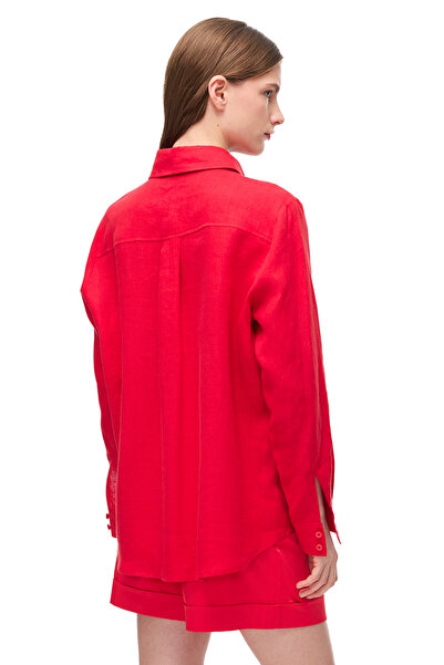 Perspective Red Holas Comfortable Fit Shirt Collar Long Sleeve Shirt