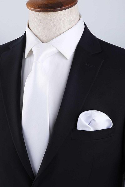 Kravatkolik Classic Tie with White Plain Handkerchief Kk13161