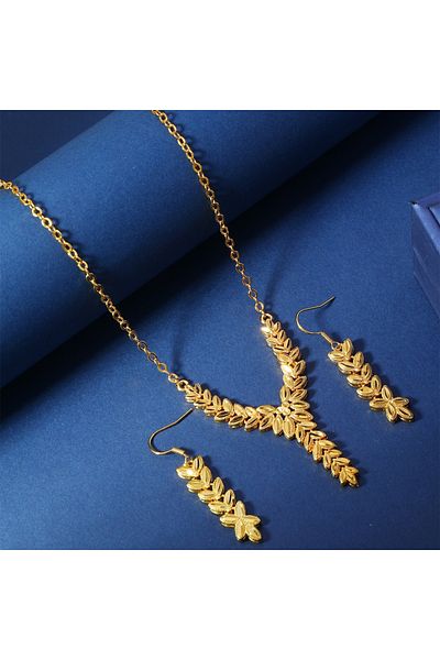 Choice Gold-color Middle East Fashion Elegant High Grade Copper Wheat Ear Pattern Fashion Women's Jewelry S