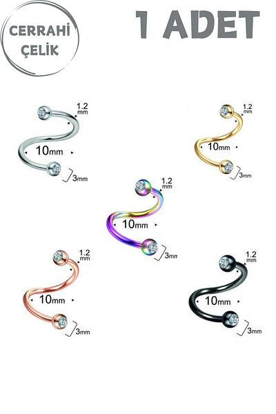Blisse Piercing Surgical Steel Zircon Cubic Zirconia Tragus Helix Lobe Lip Cartilage Spiral Piercing
