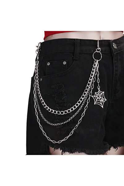 Choice سلسلة بنطلون فضية معدنية عصرية على طراز الهيب هوب وسلسلة خصر على شكل شبكة عنكبوتية للرجال والنساء