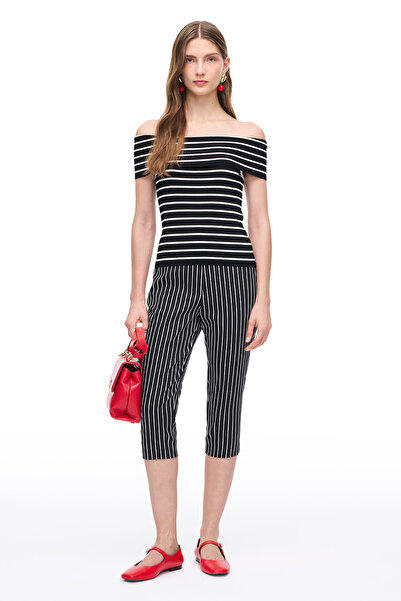 Perspective Siyah Beyaz Lahos Regular Fit Yüksek Bel Pantolon