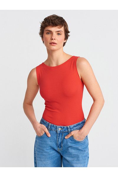 Dilvin 20868 Boat Neck Sleeveless Ball-Red