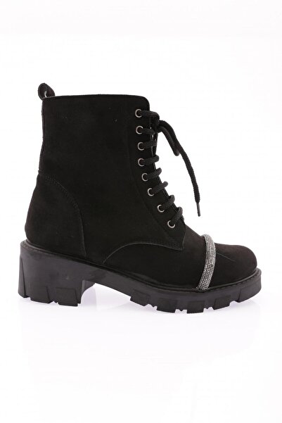 DGN Women's Silver Stone Banded Thick Sole Boots Black Suede 231421102674