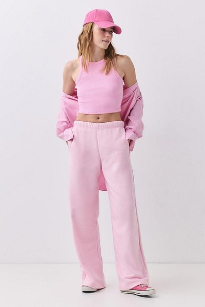 Trendiz Pink Slim Fit Women's Crew Neck Knitted Crop Undershirt 9013