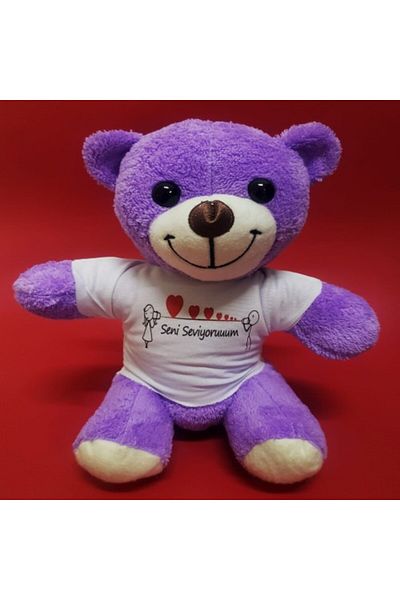 evimdeyokyok Purple Teddy Bear I Love You Printed T-Shirt
